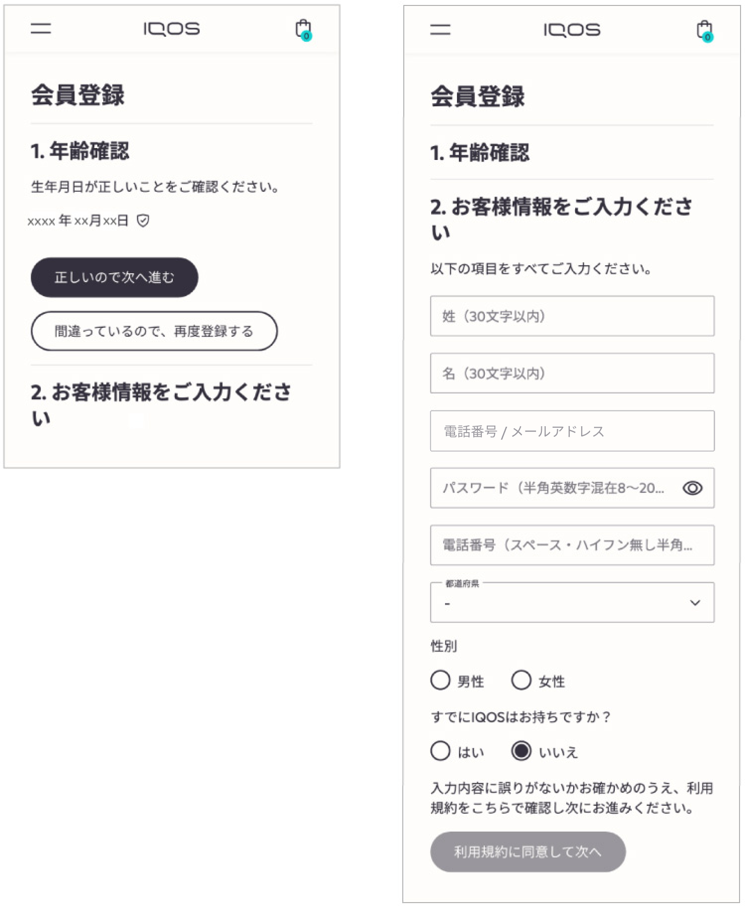 利用規約に同意して次へ